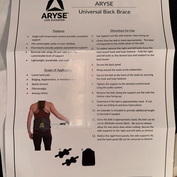 Aryse Live Elevated Universal Back Brace Lumbar Back Support Adjustable Fits All - Picture 2 of 14